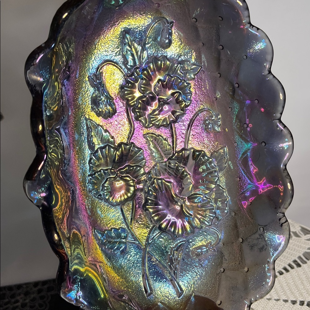 Vintage Imperial Carnival Glass Dish Amethyst “Poppy” Pattern, Quilted Diamond